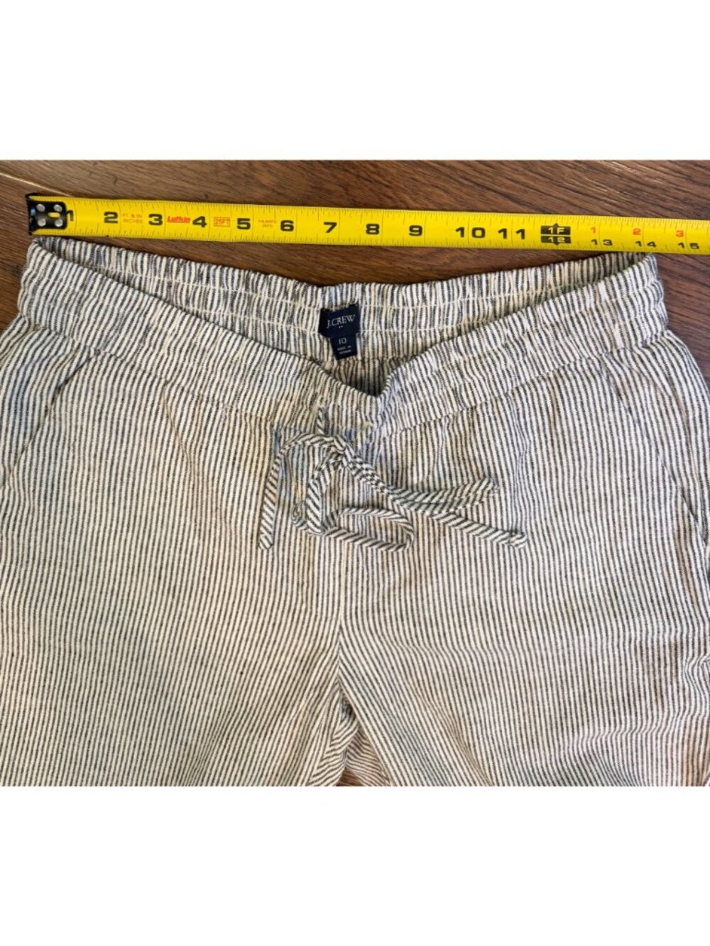 J. Crew Linen Blend Striped Cropped Pants White/Blue Sz 10 - Picture 5 of 7